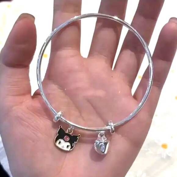 Kuromi Charm Bracelet Hello Kitty Sanrio Adjustable Silver Emo Trendy Stylish - Picture 2 of 4